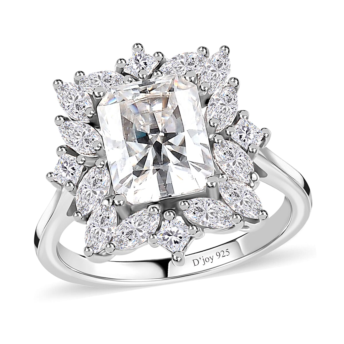 Radiant Cut Moissanite Ring in Platinum Over Sterling Silver 3.40 ctw