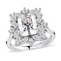 Radiant Cut Moissanite Ring in Platinum Over Sterling Silver 3.40 ctw