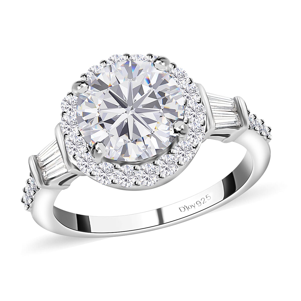 Moissanite Halo Ring in Platinum Over Sterling Silver 2.10 ctw