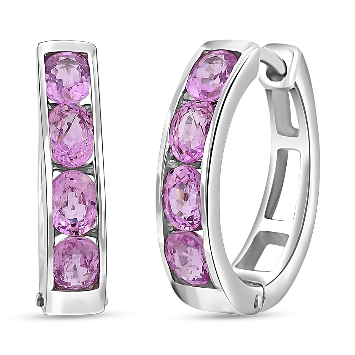 Madagascar Blue Sapphire Hoop Earrings in Platinum Over Sterling Silver 1.85 ctw (1)