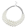 Simulated White Pearl Triple Row Necklace 20-22 Inches in Silvertone - Sticky add to cart bar