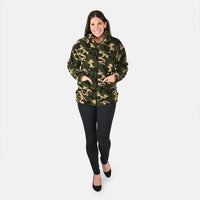 PASSAGE Army Green Leopard Faux Fur Zip Front Coat - (L) (W43"xL30"x23")