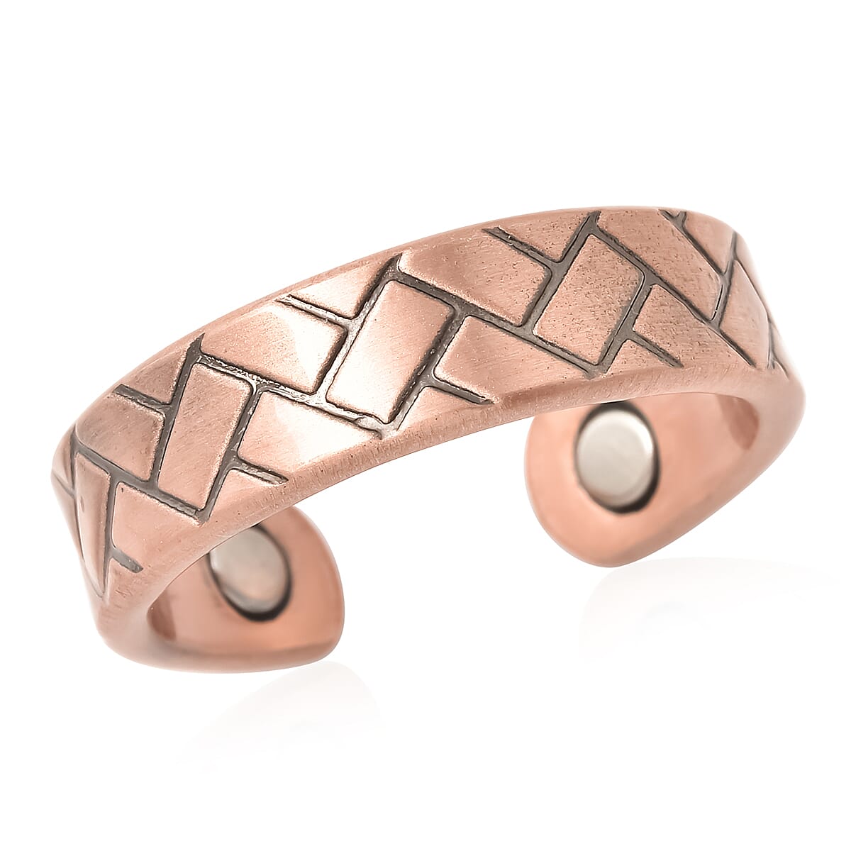 Criss Cross Texture Adjustable Open Ring with Magnetic End in Rosetone