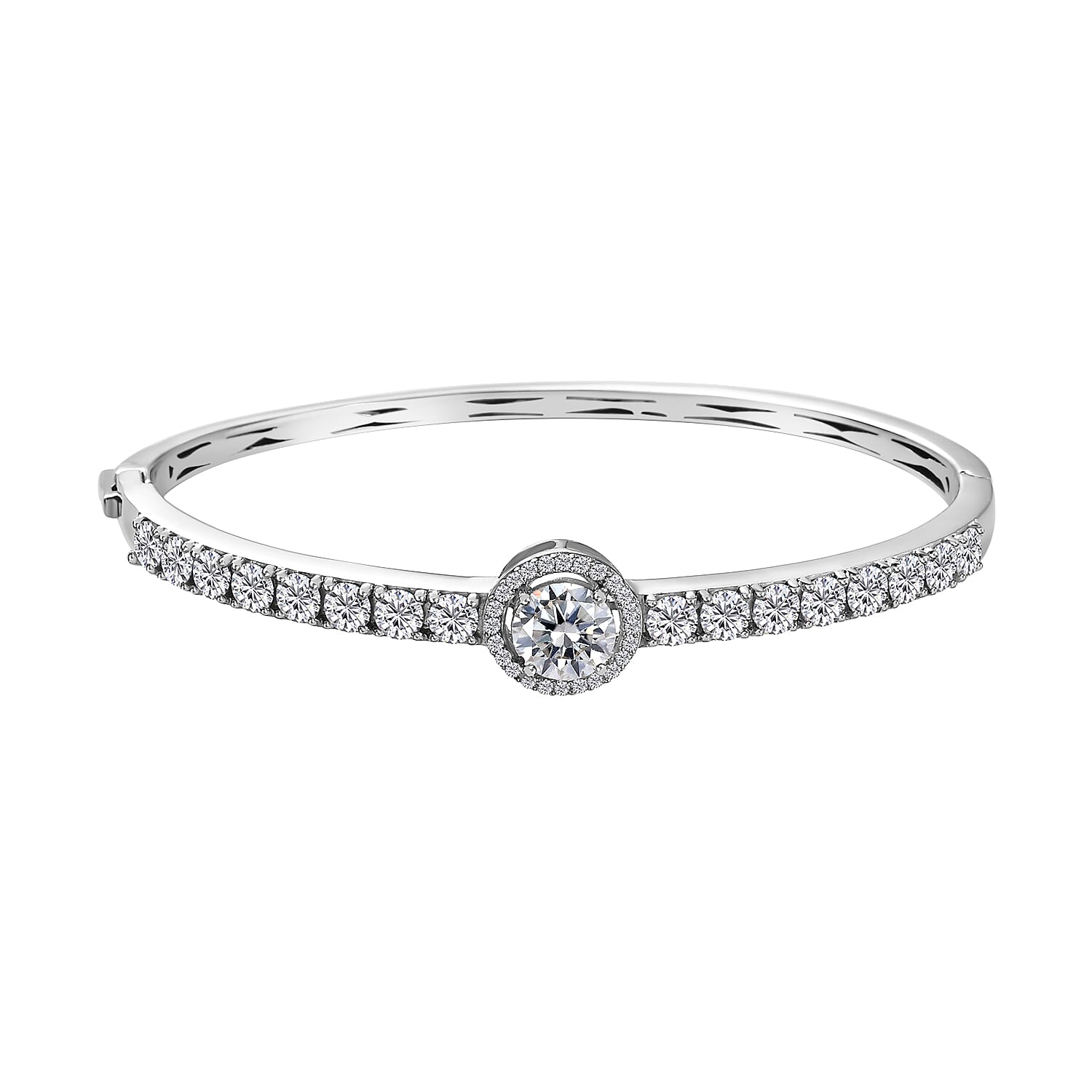 Moissanite Bangle Bracelet in Platinum Over Sterling Silver (7.25 In) 5.65 ctw