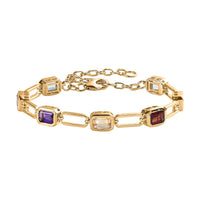 Multi Gemstone Paper Clip Statement Bracelet in Vermeil YG Over Sterling Silver (6.50 In) 7.85 ctw