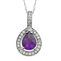 Amethyst and Austrian Crystal Pendant Necklace 18 Inches in Platinum Over Sterling Silver 1.35 ctw