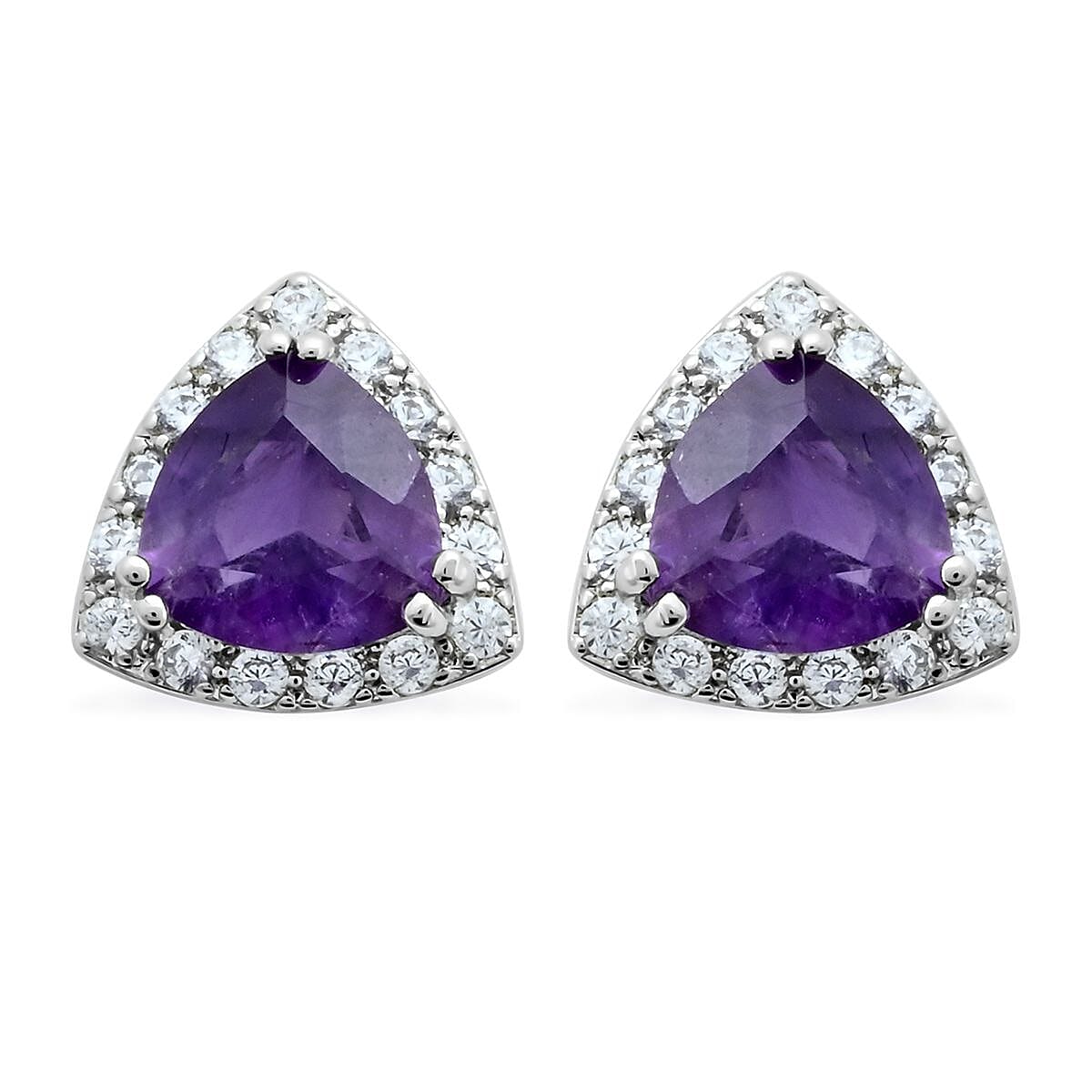 Amethyst and Simulated Diamond Earrings in Silvertone 1.50 ctw