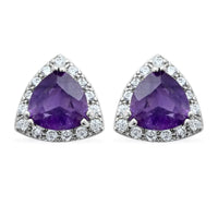 Amethyst and Simulated Diamond Earrings in Silvertone 1.50 ctw