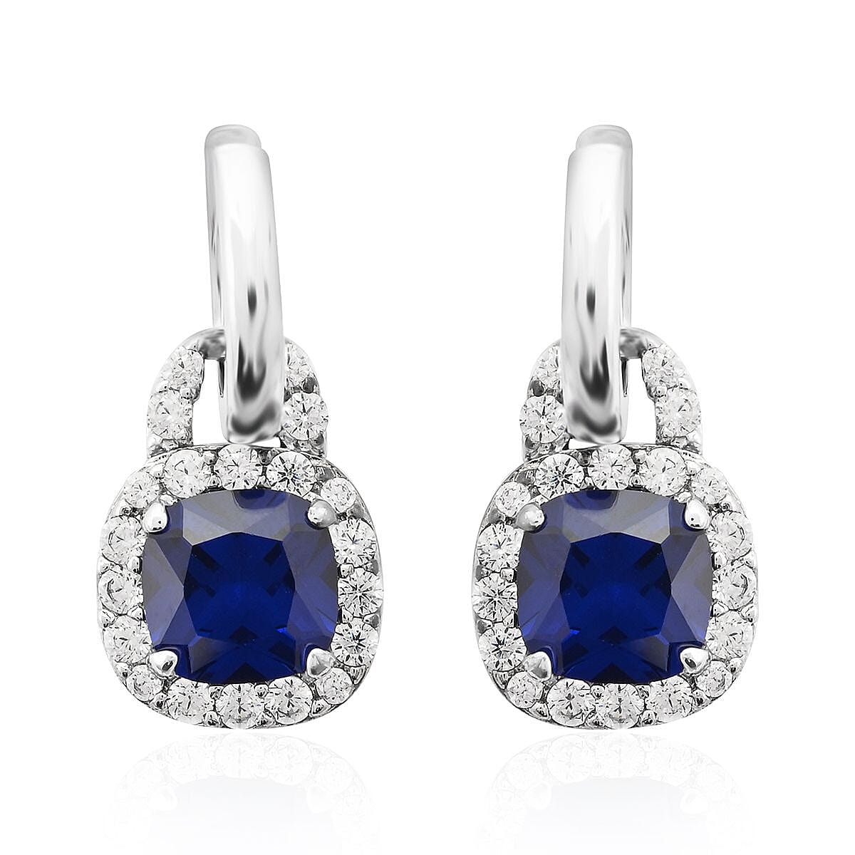 Simulated Blue and White Diamond Earrings in Silvertone 3.10 ctw
