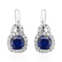 Simulated Blue and White Diamond Earrings in Silvertone 3.10 ctw