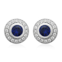 Simulated Blue and White Diamond Earrings in Silvertone 2.10 ctw