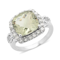 Montezuma Prasiolite and Simulated Diamond Ring in Platinum Over Sterling Silver (Size 9.0) 1.85 ctw