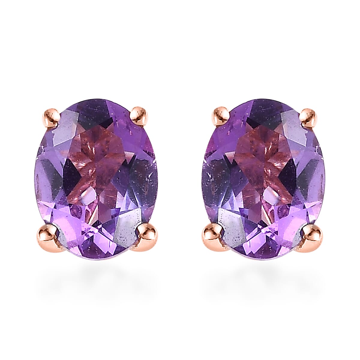 Rose De France Amethyst Solitaire Stud Earrings in Vermeil Rose Gold Over Sterling Silver 2.25 ctw