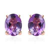 Rose De France Amethyst Solitaire Stud Earrings in Vermeil Rose Gold Over Sterling Silver 2.25 ctw