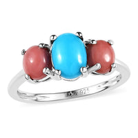 Sleeping Beauty Turquoise and Oregon Peach Opal 3 Stone Ring in Sterling Silver 1.25 ctw