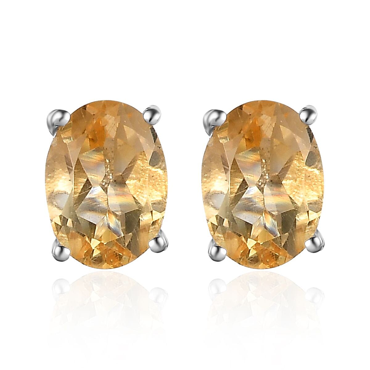 Brazilian Citrine Solitaire Stud Earrings in Platinum Over Sterling Silver 2.25 ctw