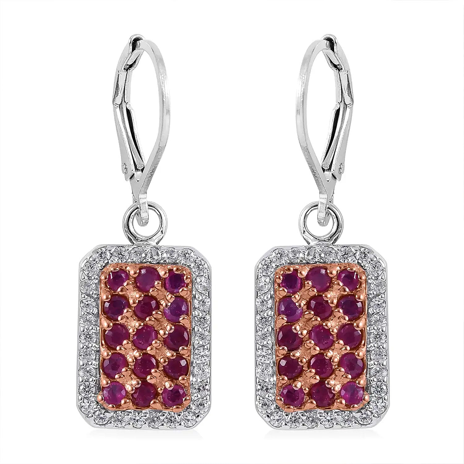 Premium Kanchanaburi Blue Sapphire and White Zircon Earrings in Platinum Over Sterling Silver 2.10 ctw