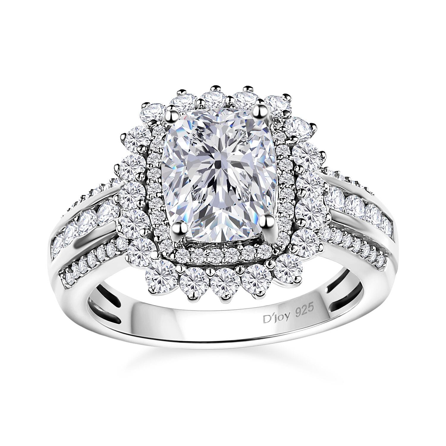Moissanite (Cush 9x7mm) Double Halo Ring in Vermeil YG Over Sterling Silver (Size 7.0) 2.70 ctw
