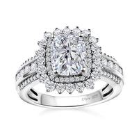Moissanite (Cush 9x7mm) Double Halo Ring in Vermeil YG Over Sterling Silver (Size 7.0) 2.70 ctw