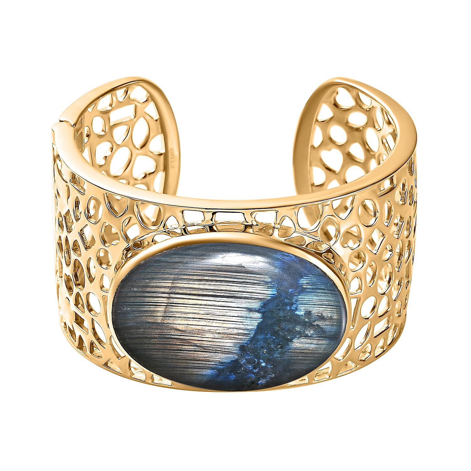Karis Malagasy Labradorite Cuff Bracelet in 18K YG Plated (6.50 In) 70.85 ctw