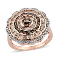 Natural Champagne and White Diamond Cocktail Ring in Vermeil RG Over Sterling Silver 1.50 ctw