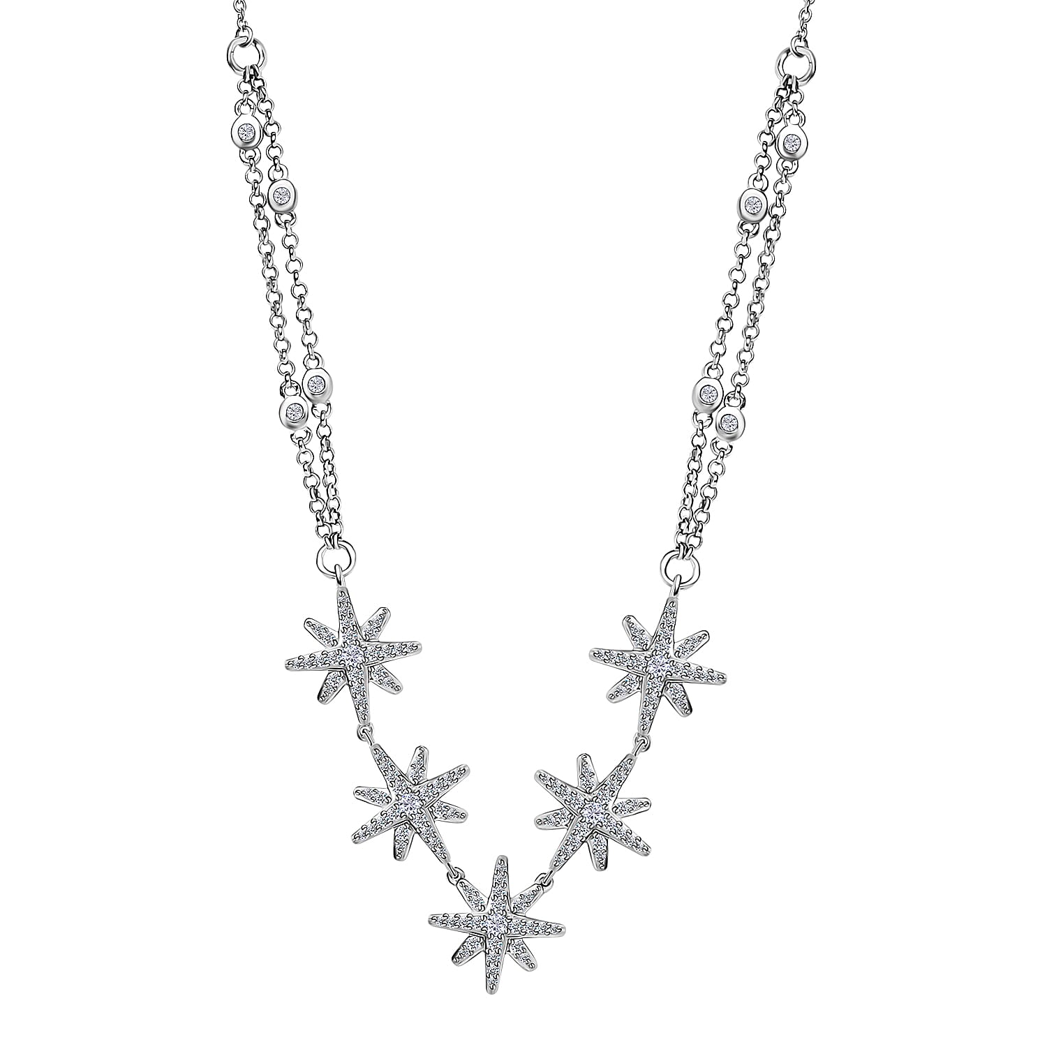 Moissanite Starburst Station Necklace 18 Inches in Platinum Over Sterling Silver 1.90 ctw