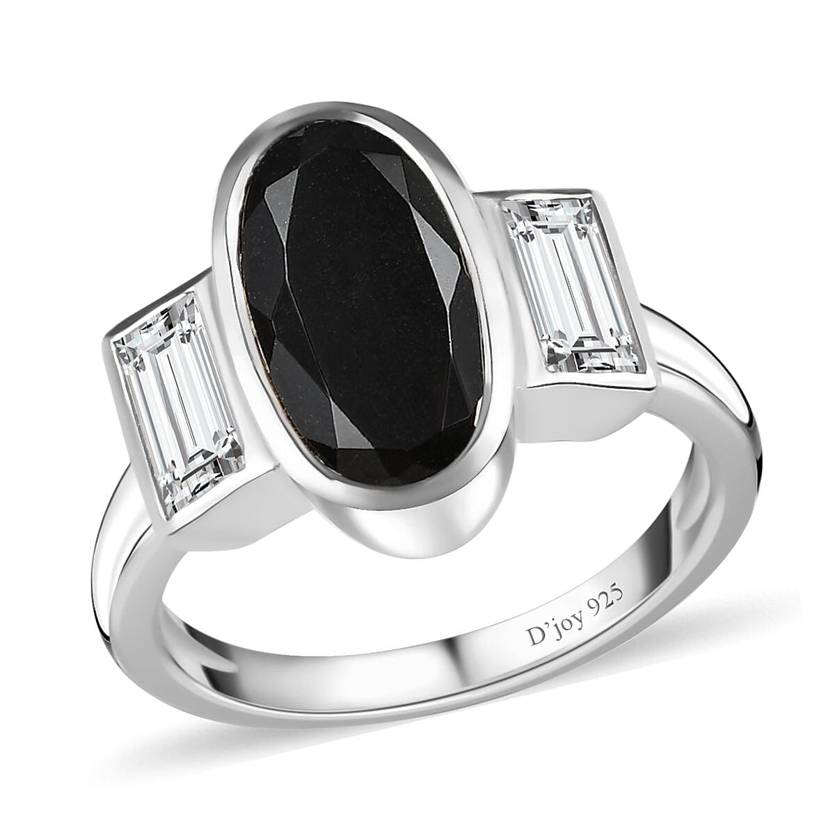 Australian Black Tourmaline, Moissanite Ring in Platinum Over Sterling Silver (Size 5.0) 3.15 ctw