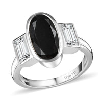 Australian Black Tourmaline, Moissanite Ring in Platinum Over Sterling Silver (Size 5.0) 3.15 ctw