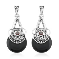 Sajen Silver AAA Black Onyx and Mozambique Garnet Earrings in Platinum Over Sterling Silver 11.30 ctw