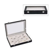 Black Dragon Skin Pattern Faux Leather 150 Slot Ring Box with Glass Window (13.8"x9.4"x2.17")