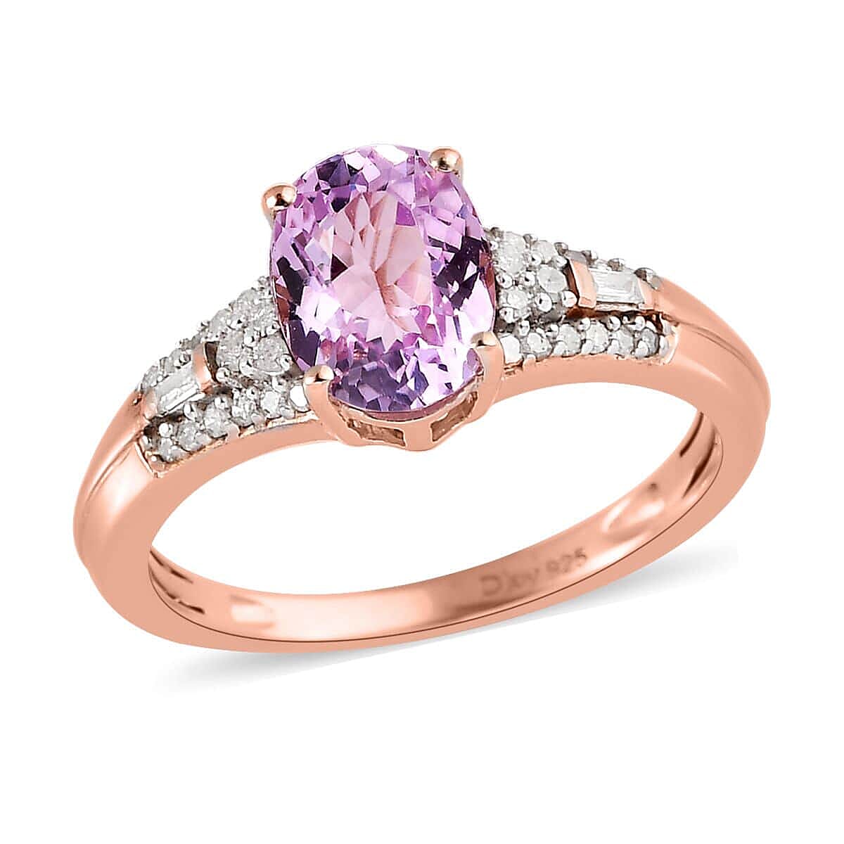 AAA Patroke Kunzite and Diamond Ring in Vermeil Rose Gold Over Sterling Silver (Size 9.0) 1.65 ctw