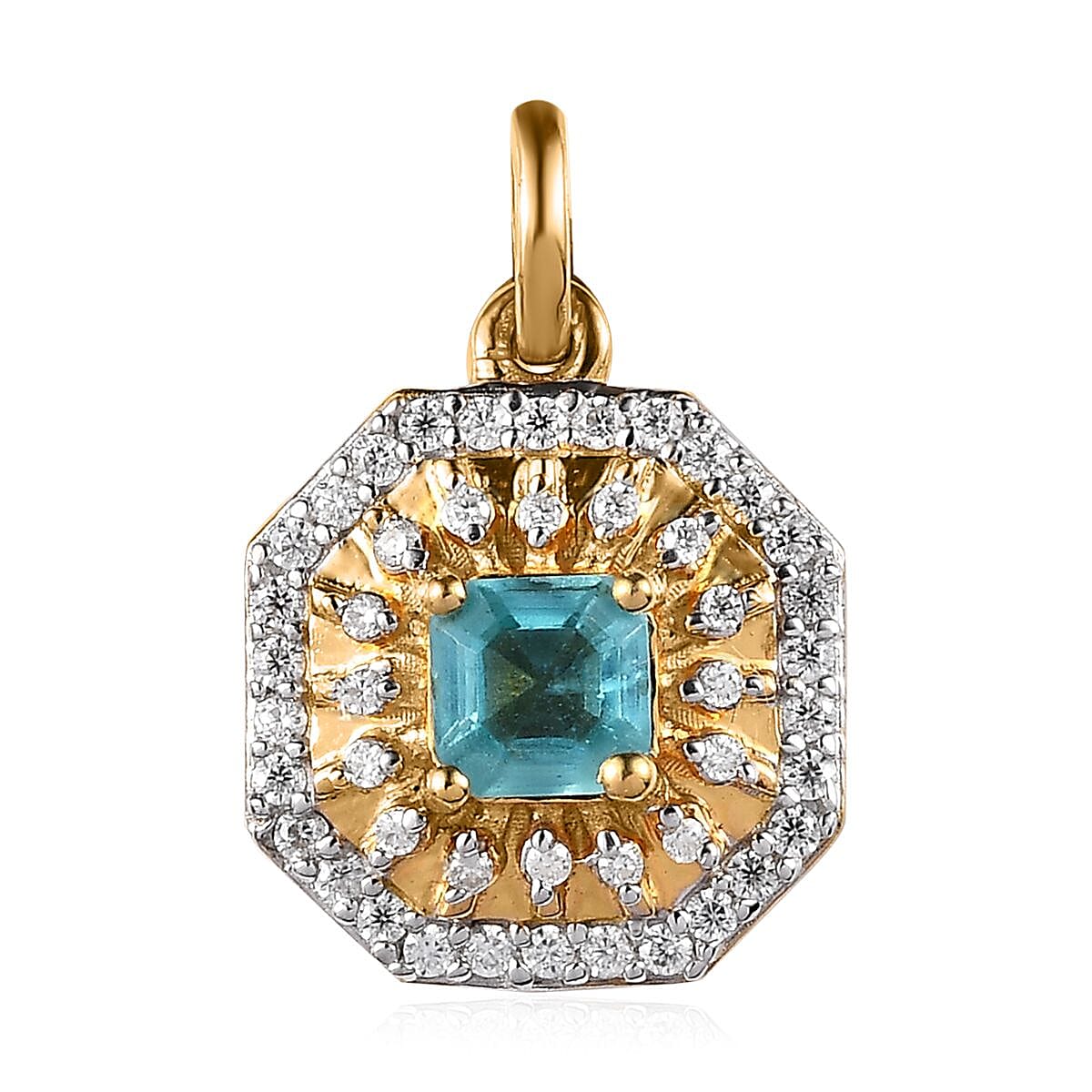 Betroka Blue Apatite and Moissanite Charm in Vermeil Yellow Gold Over Sterling Silver 1.10 ctw