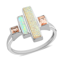 Sajen Silver AAA Snow Drusy Quartz, Multi Gemstone Ring in Platinum Over Sterling Silver (Size 9.0) 3.00 ctw