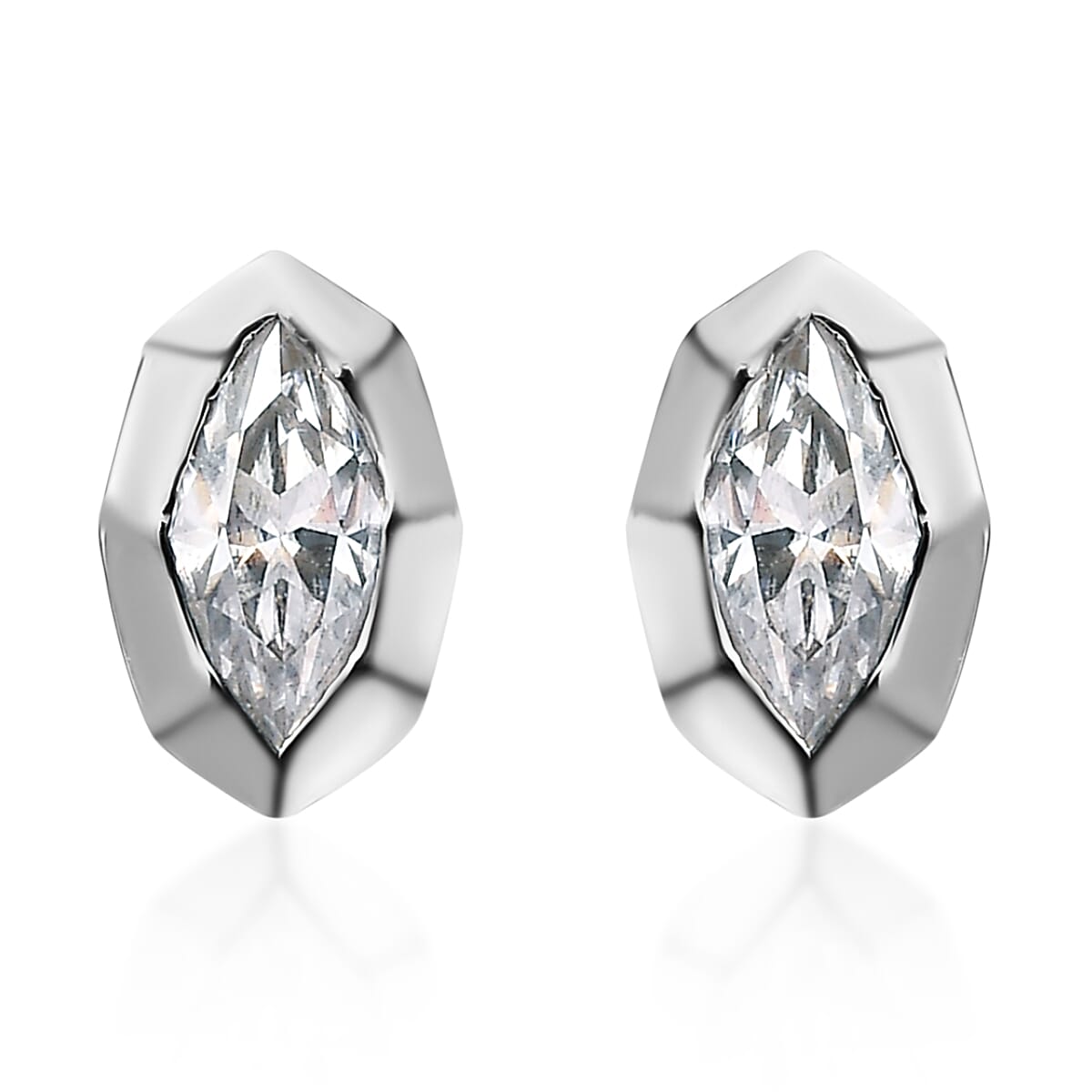 Moissanite (Mrq 8x4mm) Snake Inspired Stud Earrings in Platinum Over Sterling Silver 0.75 ctw