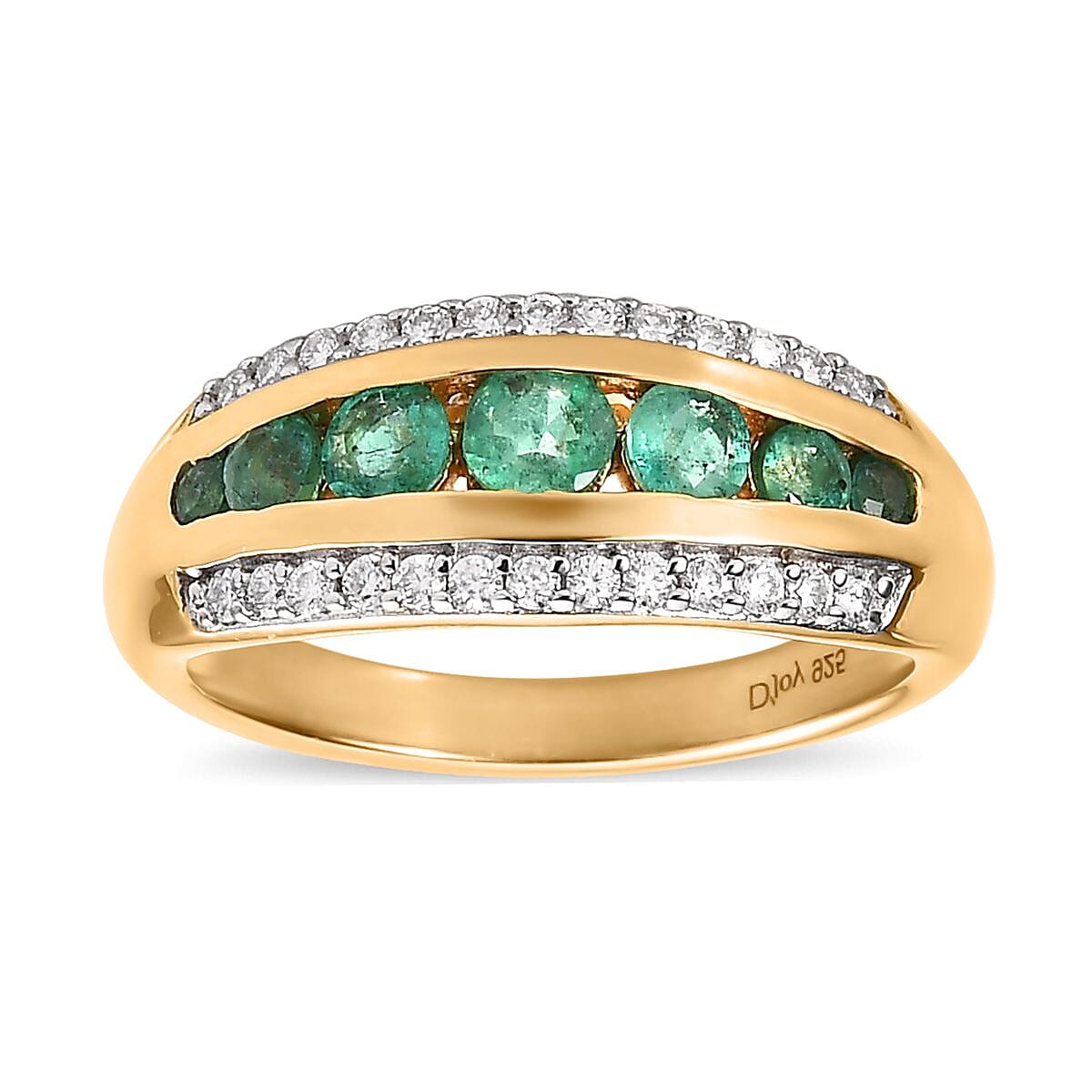 Emerald and Moissanite Ring in Vermeil Yellow Gold Over Sterling Silver (Size 6.0) 0.75 ctw