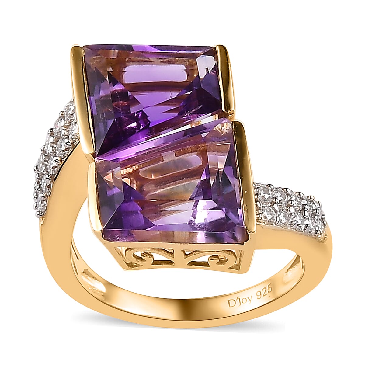 African Amethyst and Moissanite Snake Inspired Bypass Ring in Vermeil Yellow Gold Over Sterling Silver 7.40 ctw