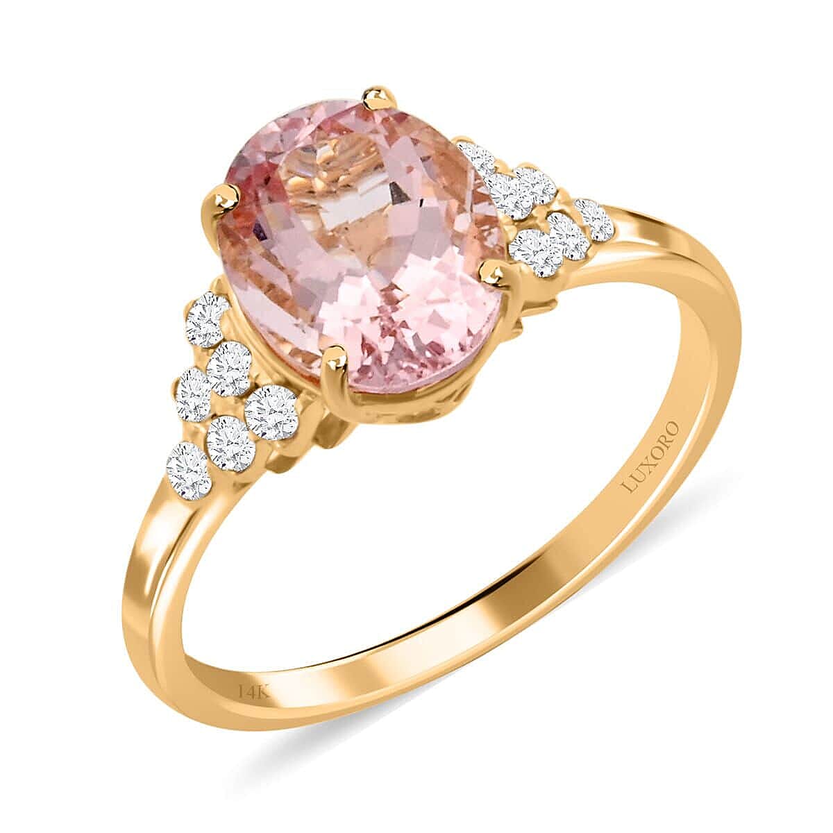 Luxoro 14K Yellow Gold Gold AAA Pink Morganite and G-H I2 Diamond Ring 2.75 ctw