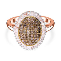 Natural Champagne Diamond and White Diamond Ring in Platinum Over Sterling Silver (Size 11.5) 1.00 ctw