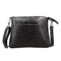 Croco Embossed 100% Genuine leather crossbody sling bag Color:Black Size:8.5 Lx1.75 Wx 7 H Inch