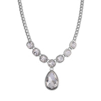Simulated White Magic Color Quartz Drop Necklace (19.5-21.5Inches) in Silvertone