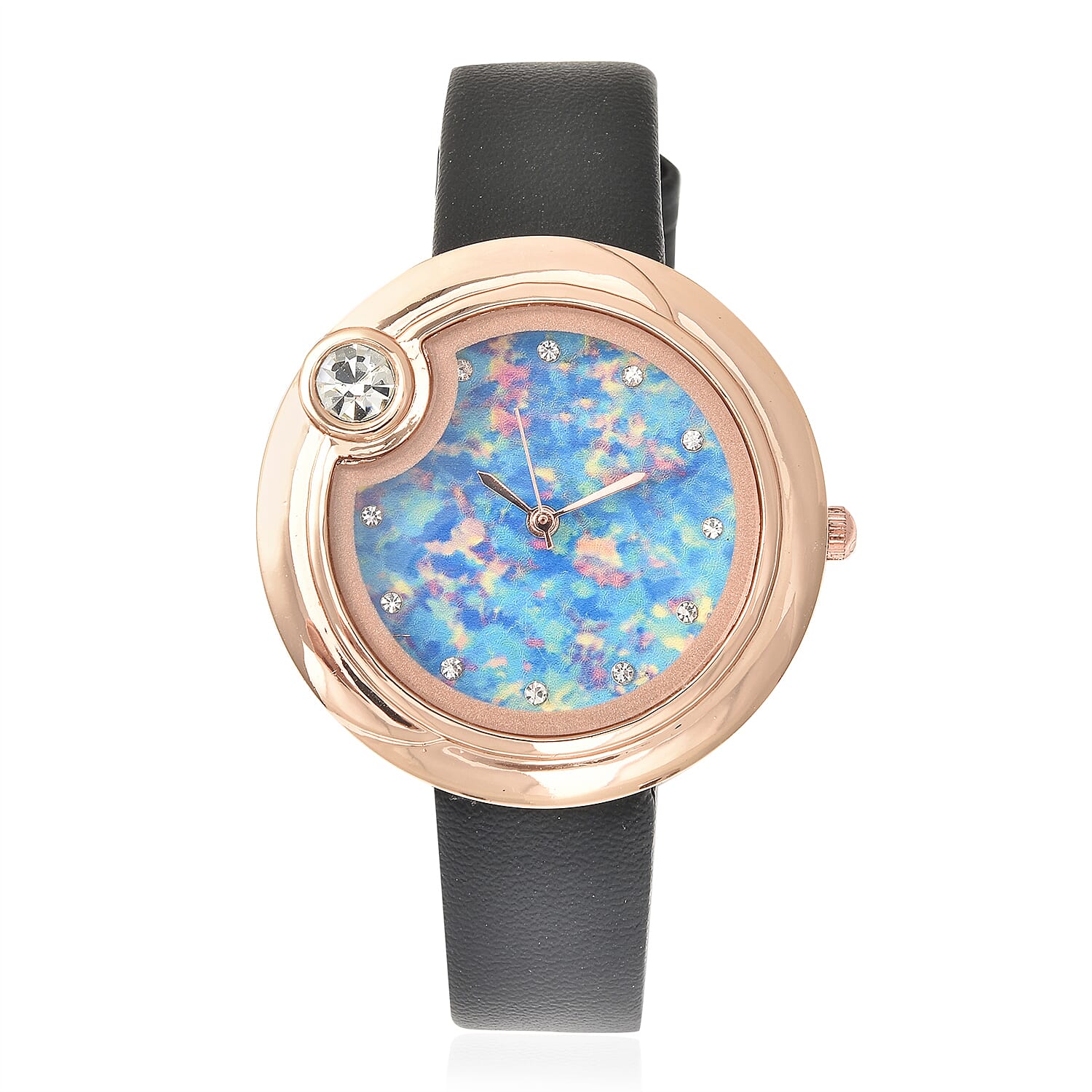 GENOA Austrian Crystal Miyota Japanese Movement Watch with Black Faux Leather Strap