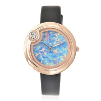 GENOA Austrian Crystal Miyota Japanese Movement Watch with Black Faux Leather Strap