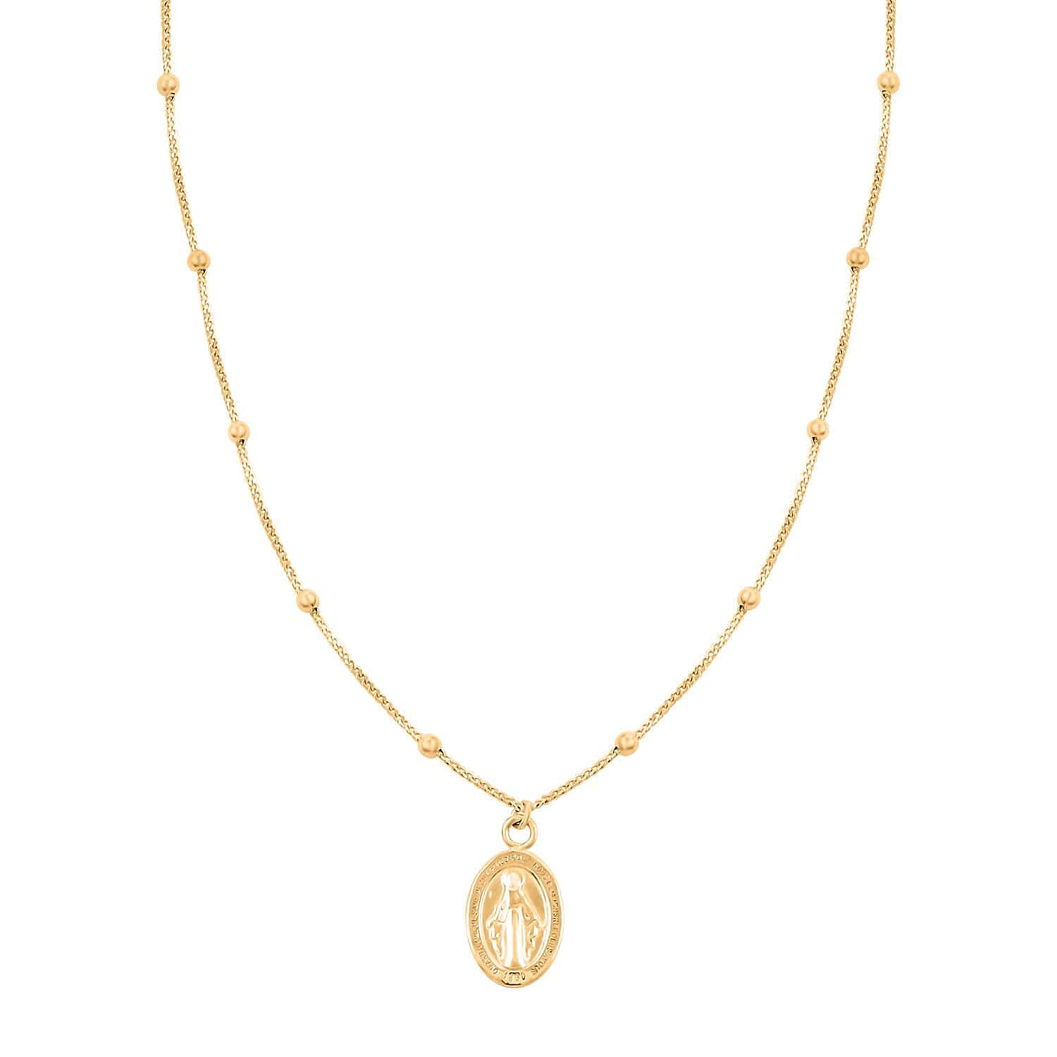 14K Yellow Gold Beaded Virgin Mary Chain Necklace 18 Inches 2.70 Grams