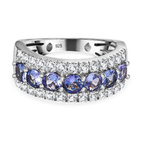 Tanzanite and White Zircon 1.99 ctw Cluster Ring in Platinum Over Sterling Silver (Size 11.5)