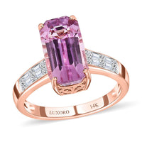 Luxoro 14K Rose Gold AAA Patroke Kunzite and G-H I2 Diamond Ring 7.35 ctw