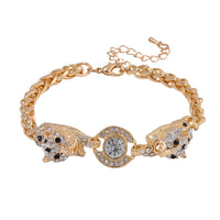Black and White Austrian Crystal, Enameled Bracelet in Goldtone (7.50-9.50In)