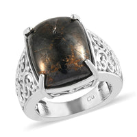 Matrix Silver Shungite Solitaire Ring in Platinum Over Copper 7.80 ctw