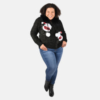 TAMSY Black Santa Christmas Sweater with Removable Fur Trim - S