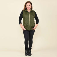 TAMSY Olive Quilted Knit Zip Front Vest - XXS