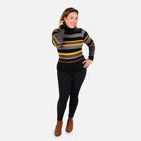 TAMSY Yellow and Black Stripped Rib Knit Turtleneck - XS